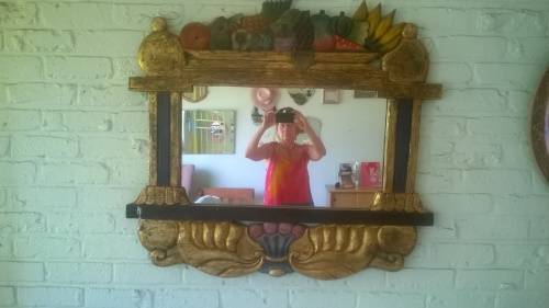 CARVED, PAINTED WOODEN FRUIT FRAME MIRROR